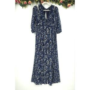 White House Black Market Blue Depths Cold Shoulder Floral Maxi Size 10P NWT